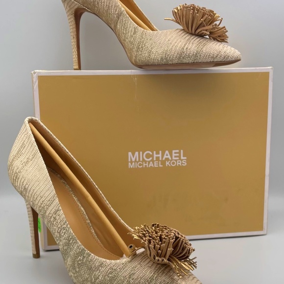 Michael Kors Women's Shoe Lolita Pump Metallic Embossed Leather Gold Size 9 M - Picture 1 of 7